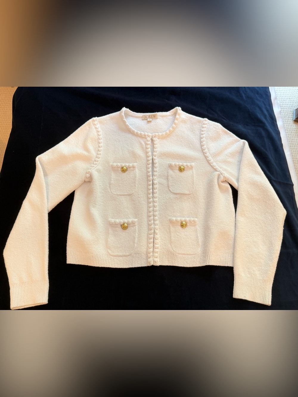 J. Crew pure white Pocket Cardigan with Gold Buttons